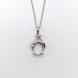 Pendants-Unique Asymmetrical Pendant Setting W Pave Diamond Detail in 14K Solid Gold | Oval Shape 7x5 8x6 9x7 | Gemstone Necklace | Customizable - NNJGemstones