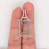 Pendants-Statement Pendant Setting W Natural Diamond Bail in 14K Solid Gold | Emerald Cut 16x12 18x8 18x13 | Large Pendant Setting | Customizable - NNJGemstones