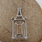 Pendants-Statement Pendant Setting W Natural Diamond Bail in 14K Solid Gold | Emerald Cut 16x12 18x8 18x13 | Large Pendant Setting | Customizable - NNJGemstones
