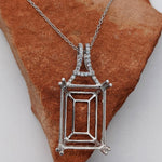 Pendants-Statement Pendant Setting W Natural Diamond Bail in 14K Solid Gold | Emerald Cut 16x12 18x8 18x13 | Large Pendant Setting | Customizable - NNJGemstones