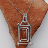 Pendants-Statement Pendant Setting W Natural Diamond Bail in 14K Solid Gold | Emerald Cut 16x12 18x8 18x13 | Large Pendant Setting | Customizable - NNJGemstones