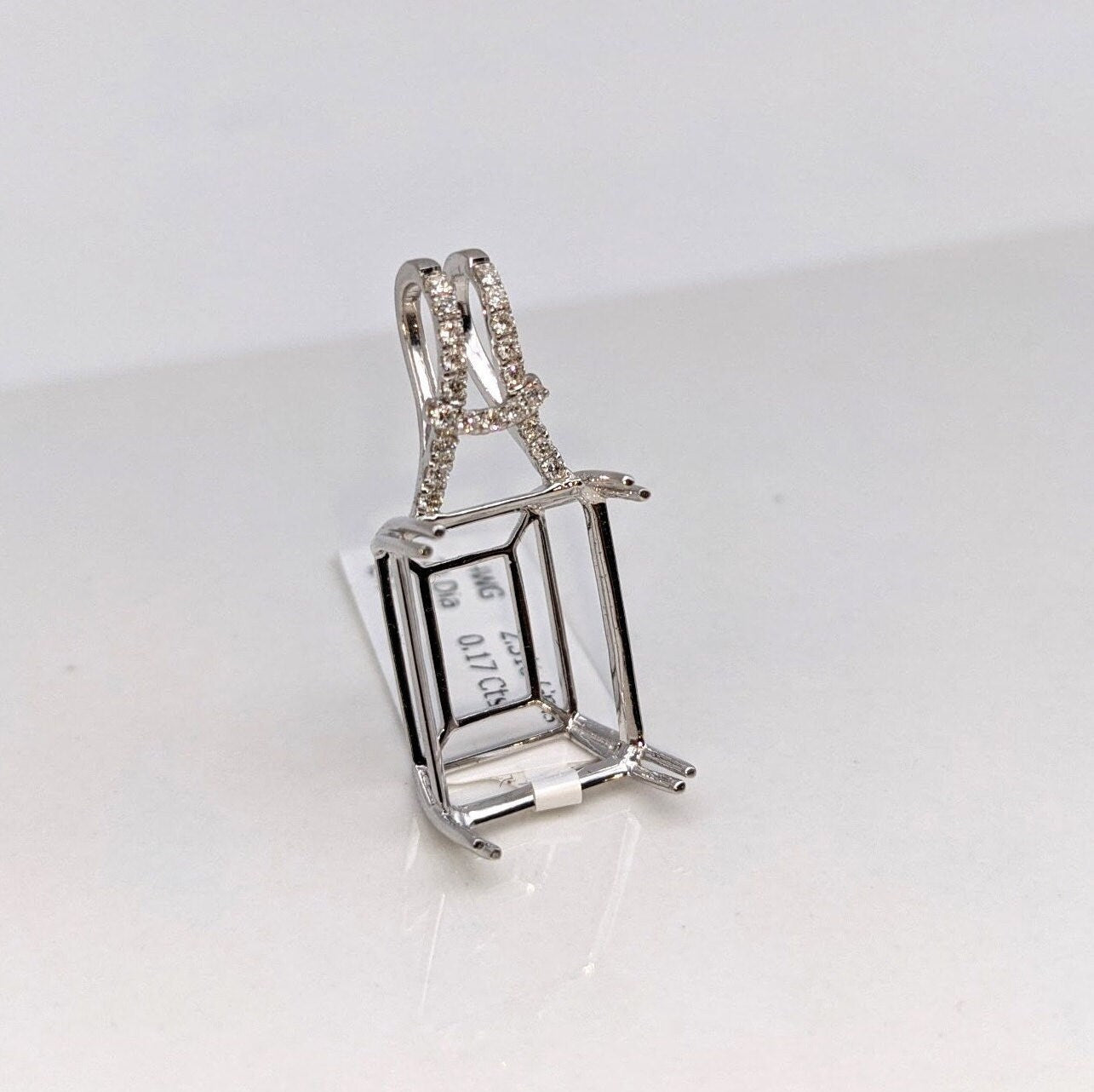 Pendants-Statement Pendant Setting W Natural Diamond Bail in 14K Solid Gold | Emerald Cut 16x12 18x8 18x13 | Large Pendant Setting | Customizable - NNJGemstones