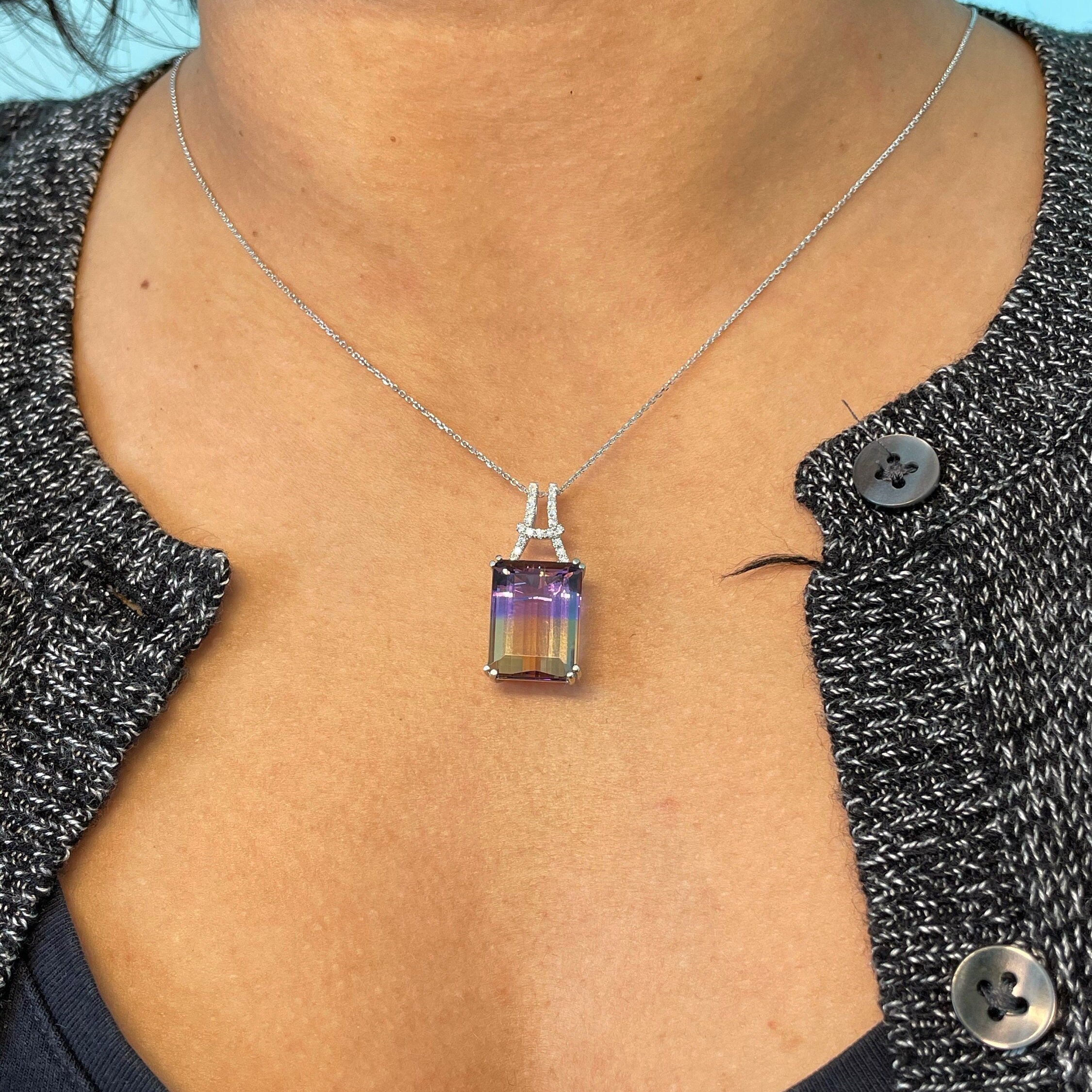 Pendants-Statement Pendant Setting W Natural Diamond Bail in 14K Solid Gold | Emerald Cut 16x12 18x8 18x13 | Large Pendant Setting | Customizable - NNJGemstones