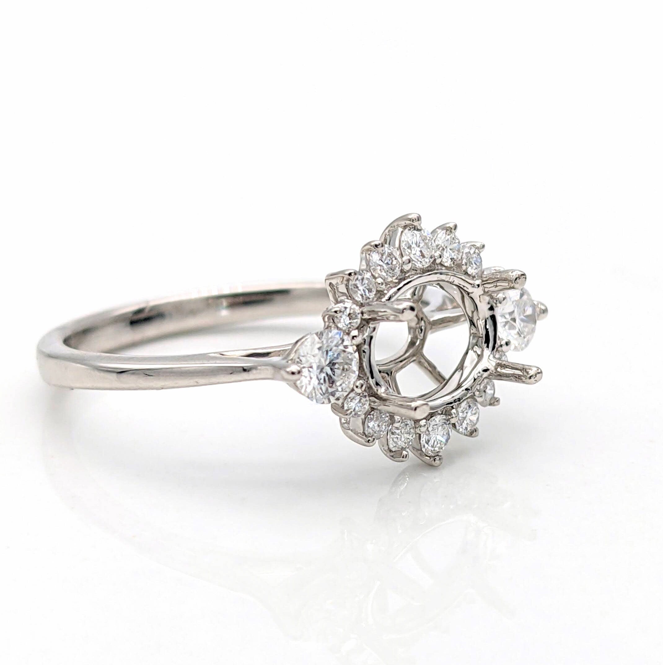 Statement Rings-East West Art Deco Ring Setting w Natural Diamond Accents in 14K Solid Gold | Oval 7x5 8x6 9x7 | Bridal Ring | Statement Ring | Customizable - NNJGemstones