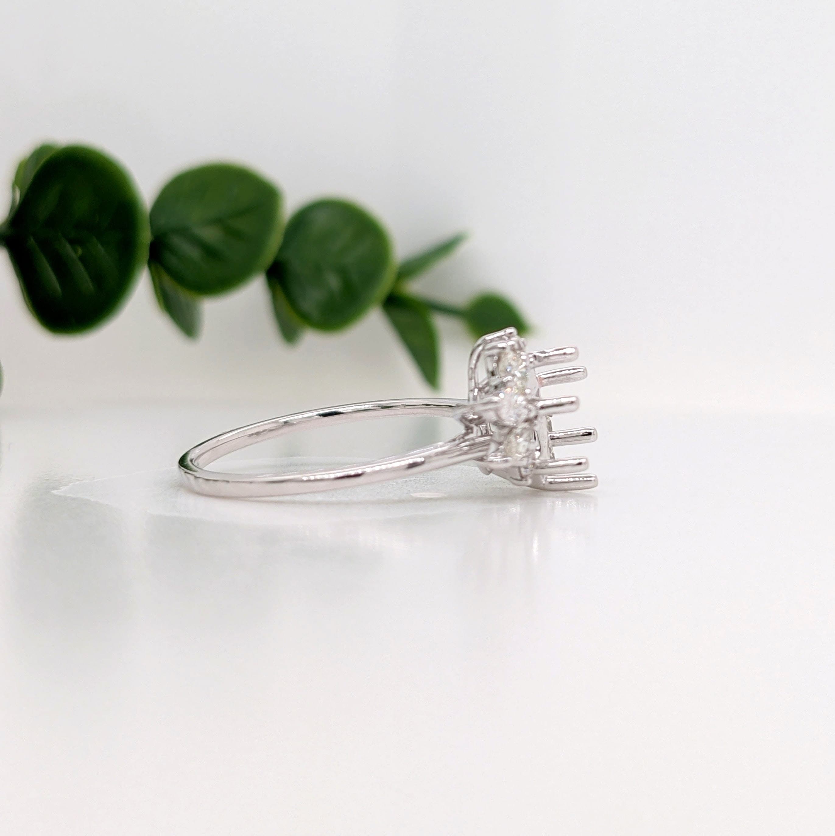 Statement Rings-Avant Garde Round & Marquise Diamond Ring Setting in 14K Solid Gold | Hexagon Shape 7x5 8x6 9x7 | Art Deco Statement Ring | Customizable - NNJGemstones