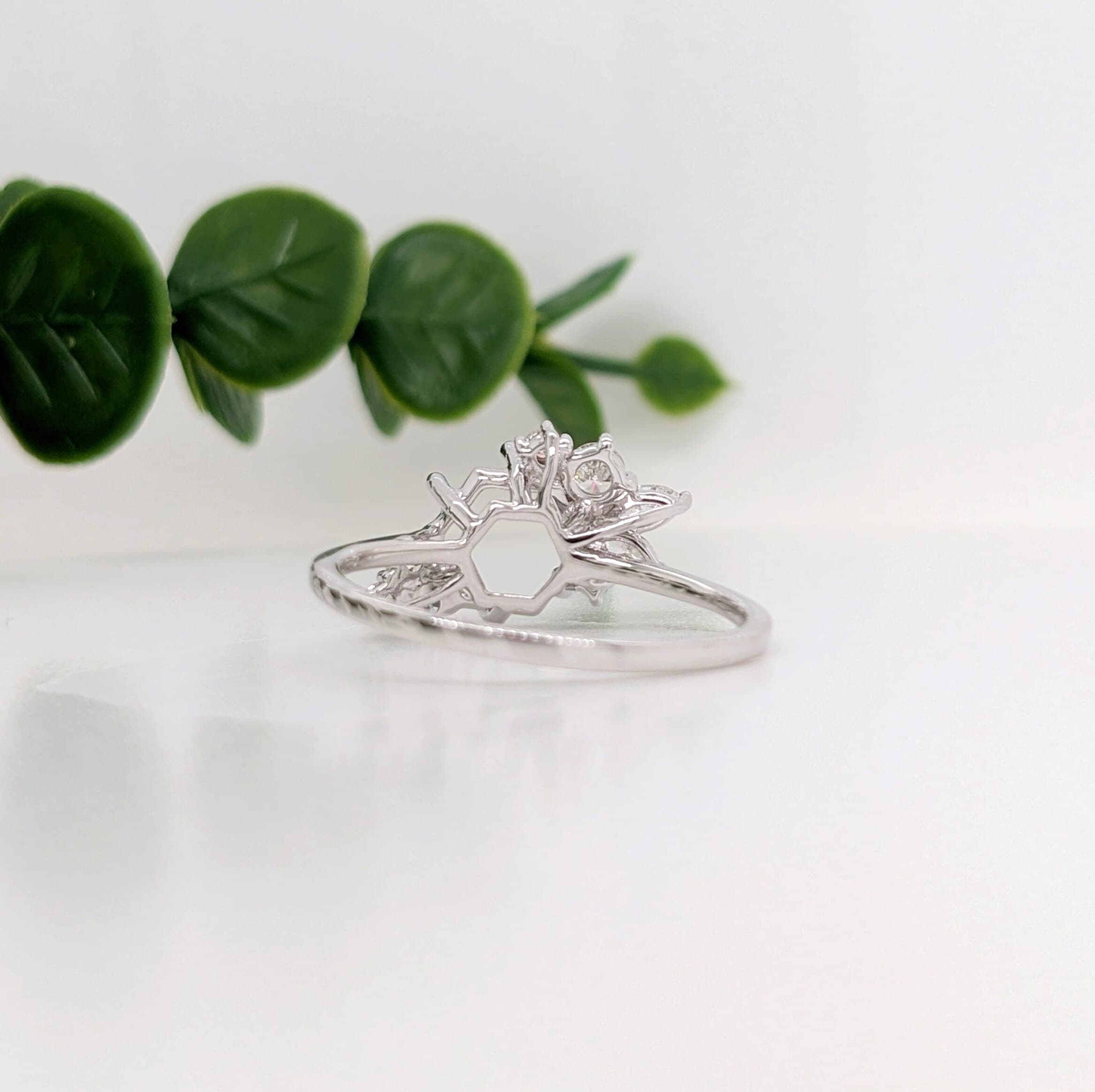 Statement Rings-Avant Garde Round & Marquise Diamond Ring Setting in 14K Solid Gold | Hexagon Shape 7x5 8x6 9x7 | Art Deco Statement Ring | Customizable - NNJGemstones