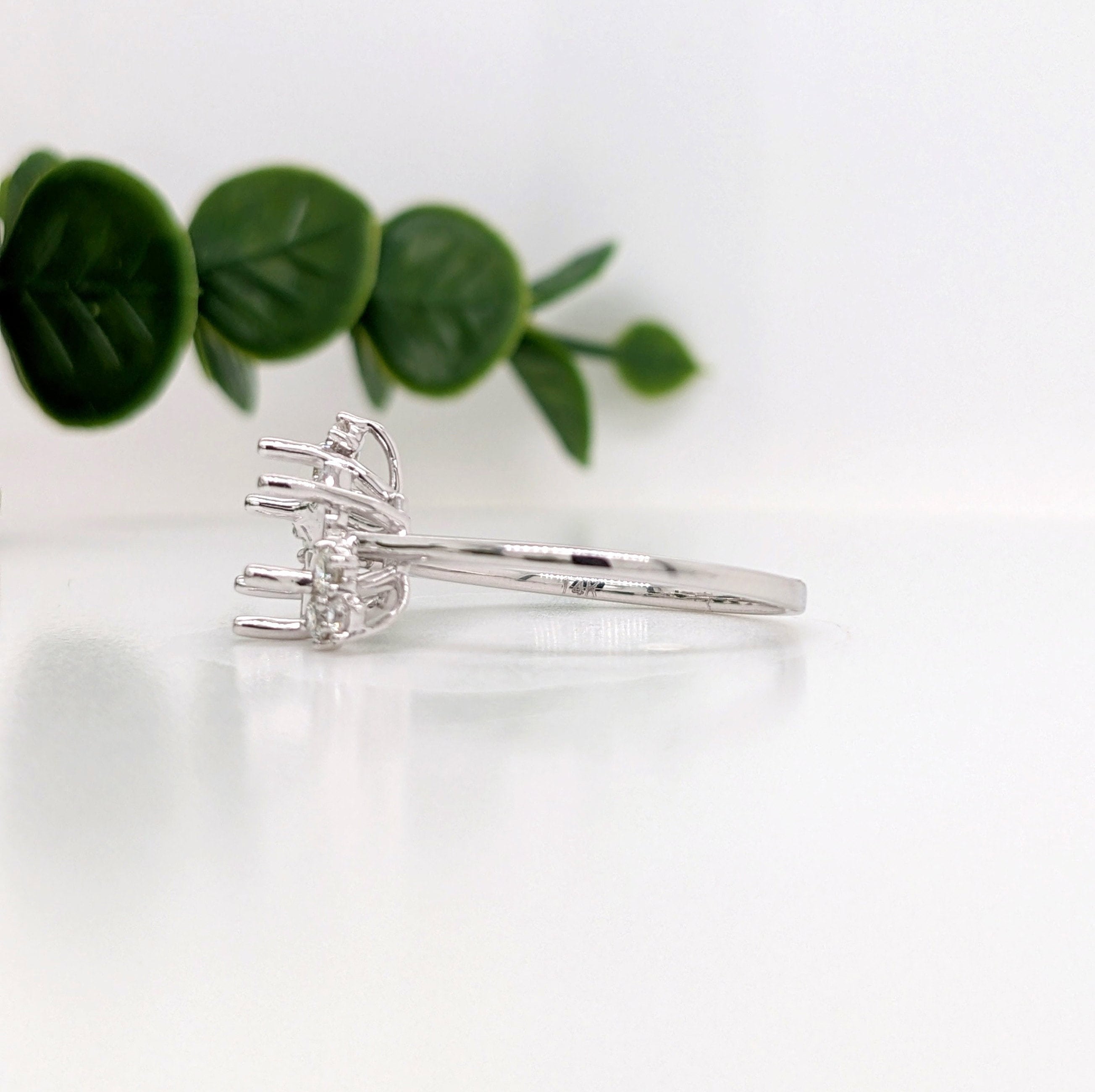 Statement Rings-Avant Garde Round & Marquise Diamond Ring Setting in 14K Solid Gold | Hexagon Shape 7x5 8x6 9x7 | Art Deco Statement Ring | Customizable - NNJGemstones