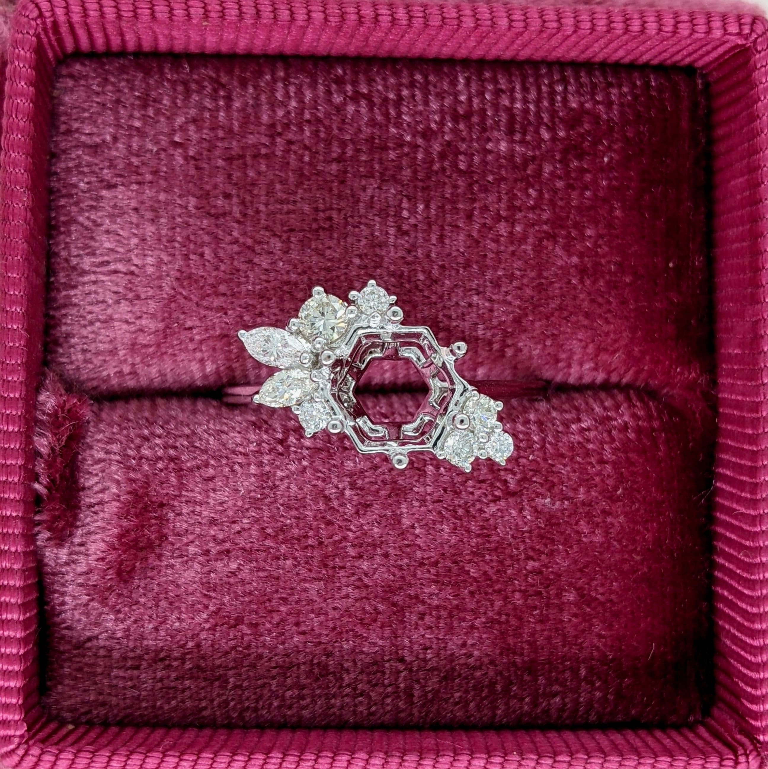 Statement Rings-Avant Garde Round & Marquise Diamond Ring Setting in 14K Solid Gold | Hexagon Shape 7x5 8x6 9x7 | Art Deco Statement Ring | Customizable - NNJGemstones