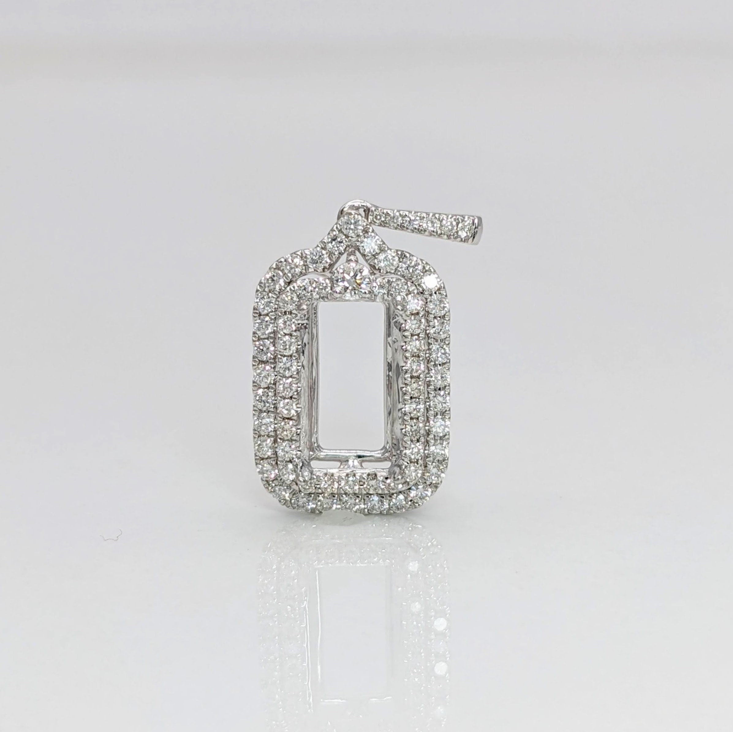Pendants-Double Diamond Halo Pendant Semi Mount in Solid 14K Gold | Baguette | Emerald Cut | Radiant | Necklace | Custom Jewelry - NNJGemstones