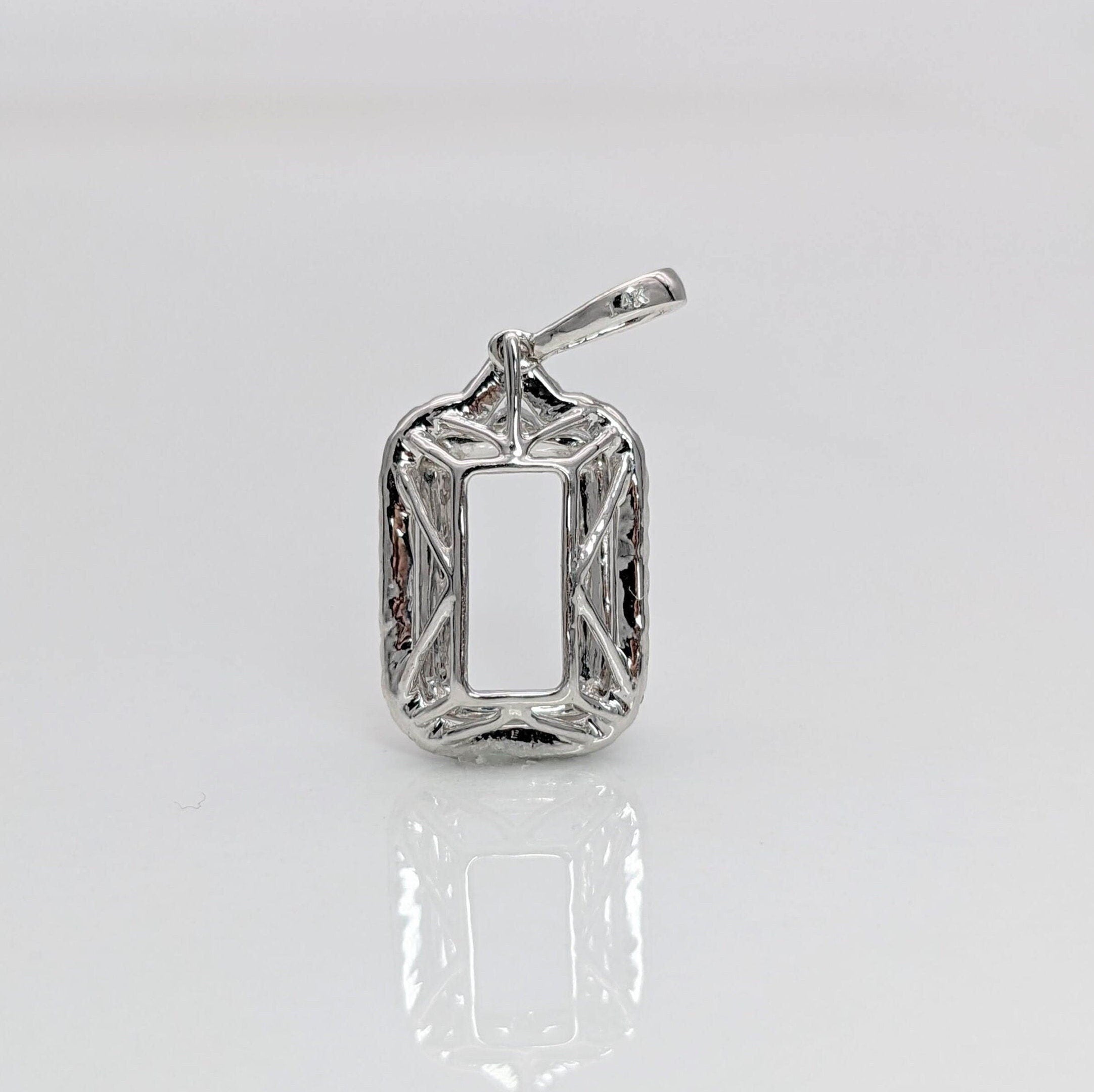 Pendants-Double Diamond Halo Pendant Semi Mount in Solid 14K Gold | Baguette | Emerald Cut | Radiant | Necklace | Custom Jewelry - NNJGemstones