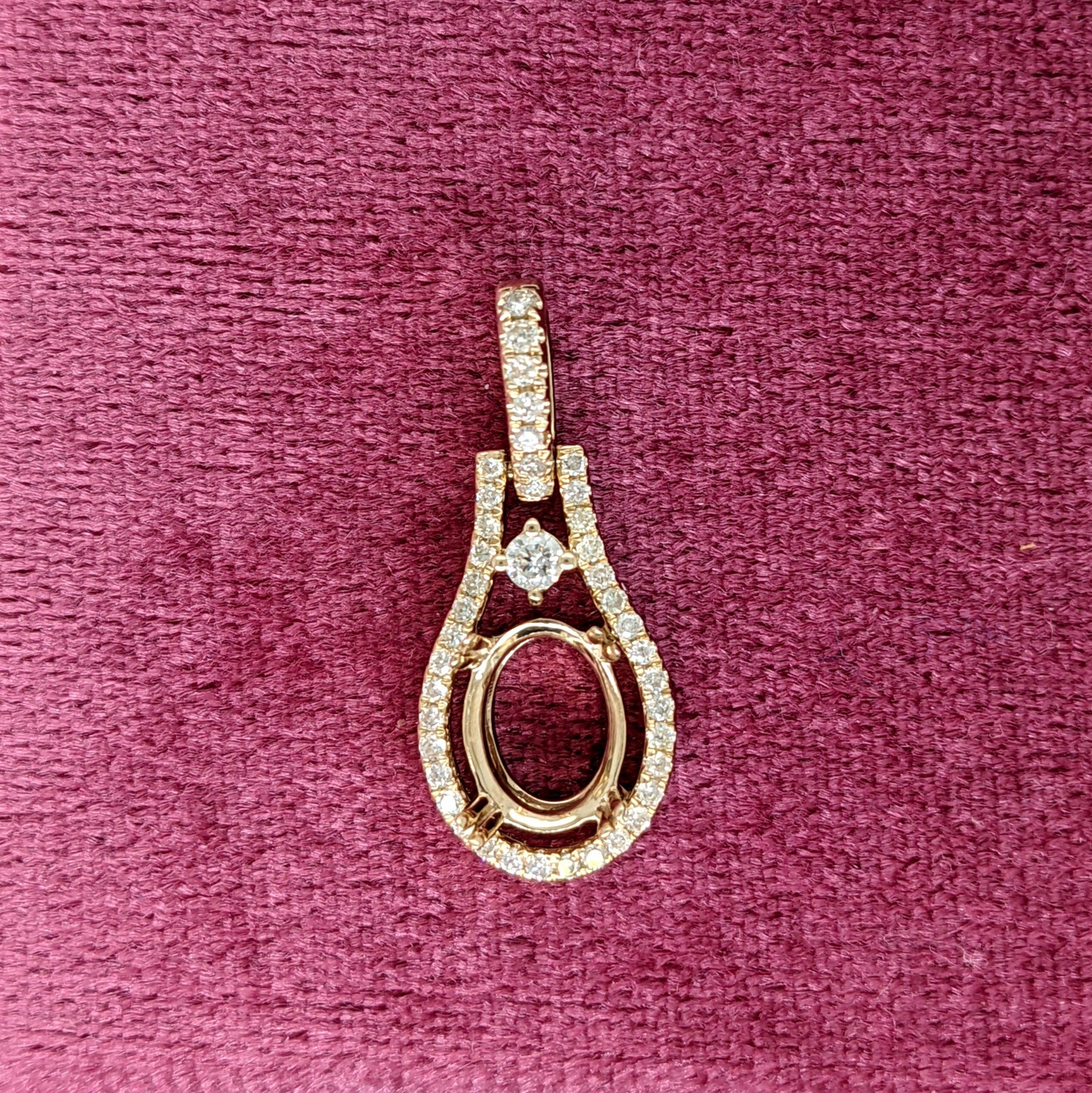Pendants-Delicate Necklace Pendant Setting in 14K Gold with Diamond Halo | Oval Shape Semi Mount | 7x5mm 8x6mm 9x7mm | Push Present | Custom Jewelry - NNJGemstones