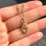 Pendants-Delicate Necklace Pendant Setting in 14K Gold with Diamond Halo | Oval Shape Semi Mount | 7x5mm 8x6mm 9x7mm | Push Present | Custom Jewelry - NNJGemstones