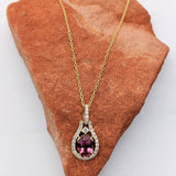Pendants-Delicate Necklace Pendant Setting in 14K Gold with Diamond Halo | Oval Shape Semi Mount | 7x5mm 8x6mm 9x7mm | Push Present | Custom Jewelry - NNJGemstones