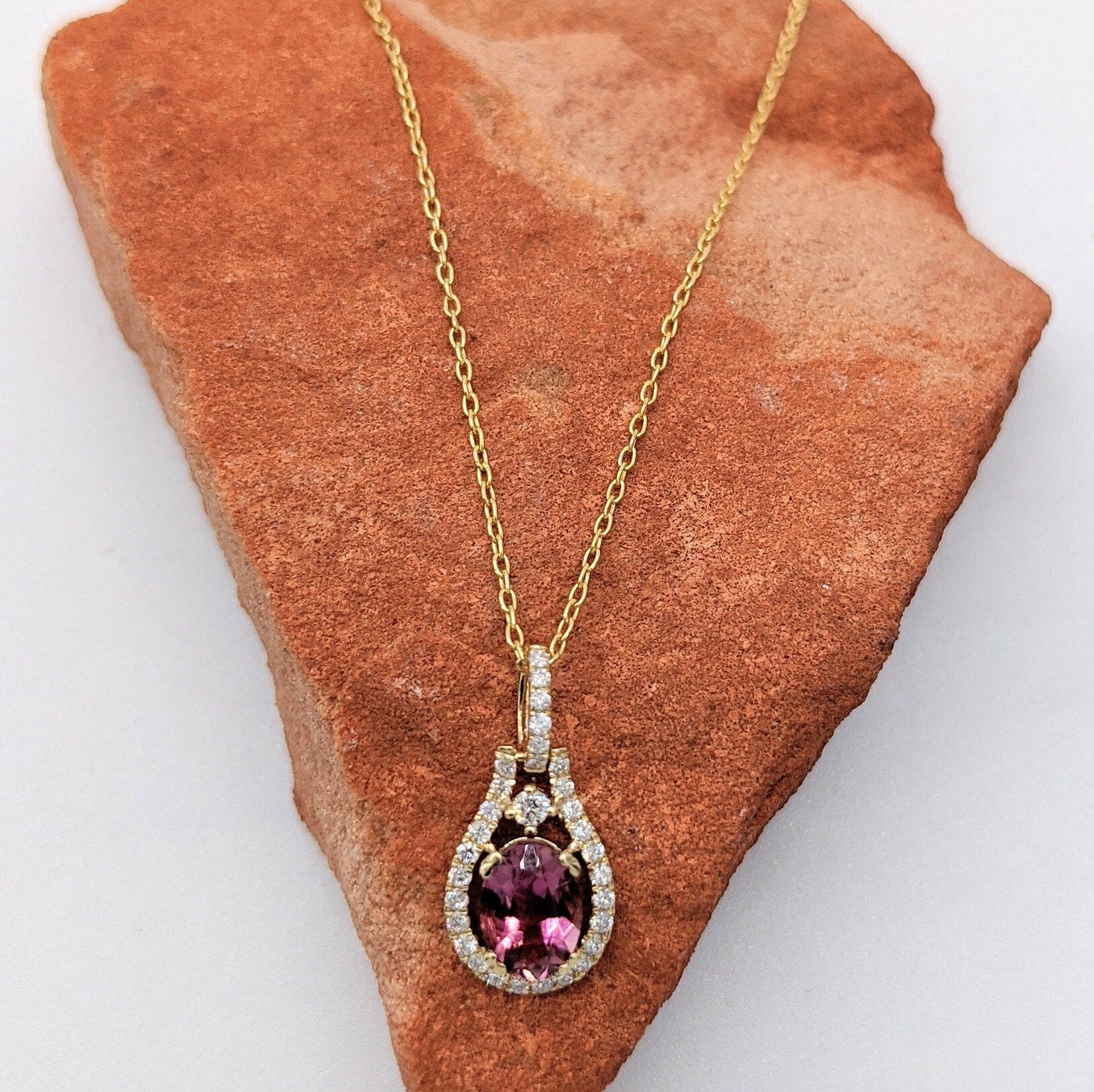 Pendants-Delicate Necklace Pendant Setting in 14K Gold with Diamond Halo | Oval Shape Semi Mount | 7x5mm 8x6mm 9x7mm | Push Present | Custom Jewelry - NNJGemstones