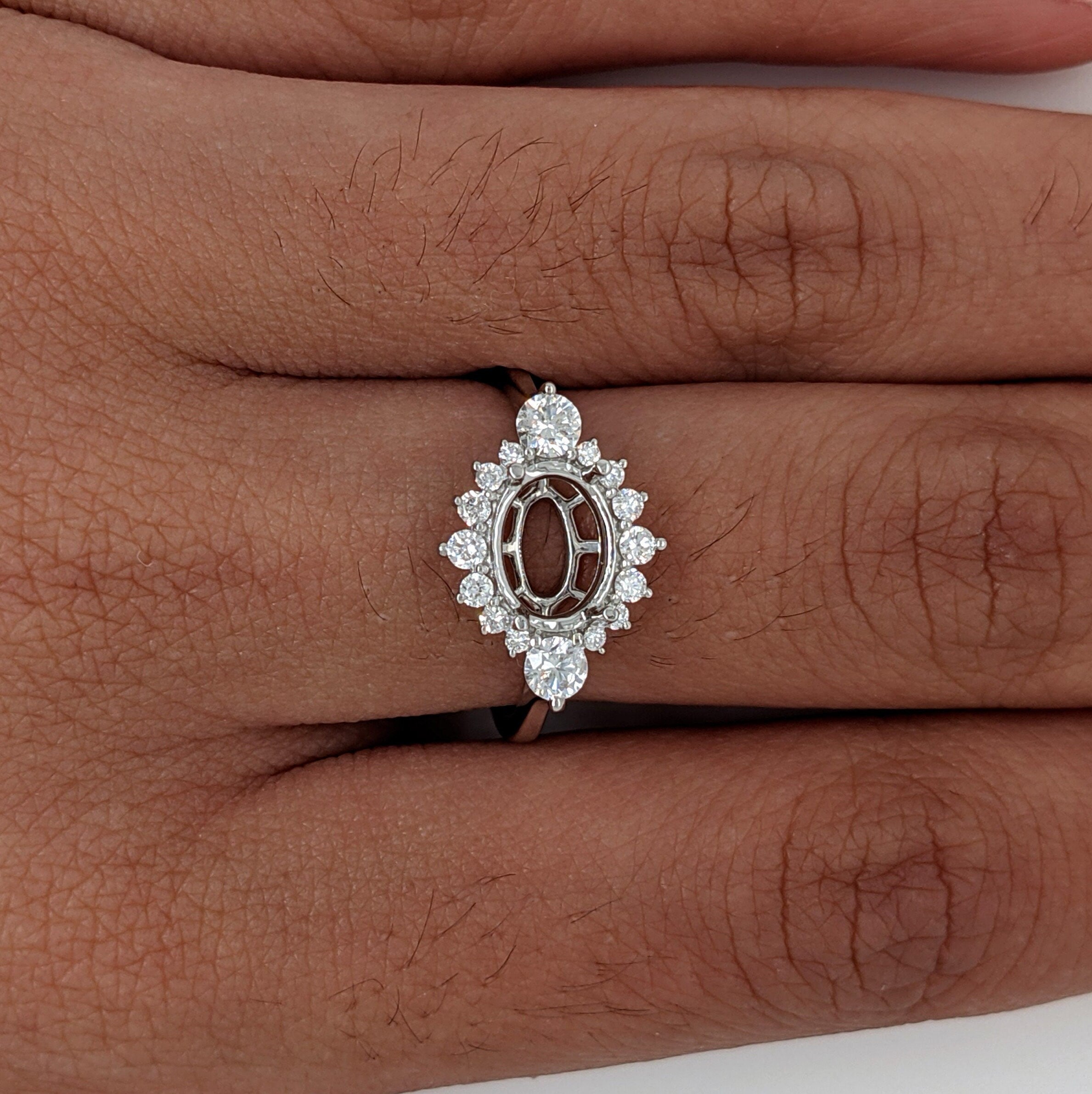 Statement Rings-East West Art Deco Ring Setting w Natural Diamond Accents in 14K Solid Gold | Oval 7x5 8x6 9x7 | Bridal Ring | Statement Ring | Customizable - NNJGemstones