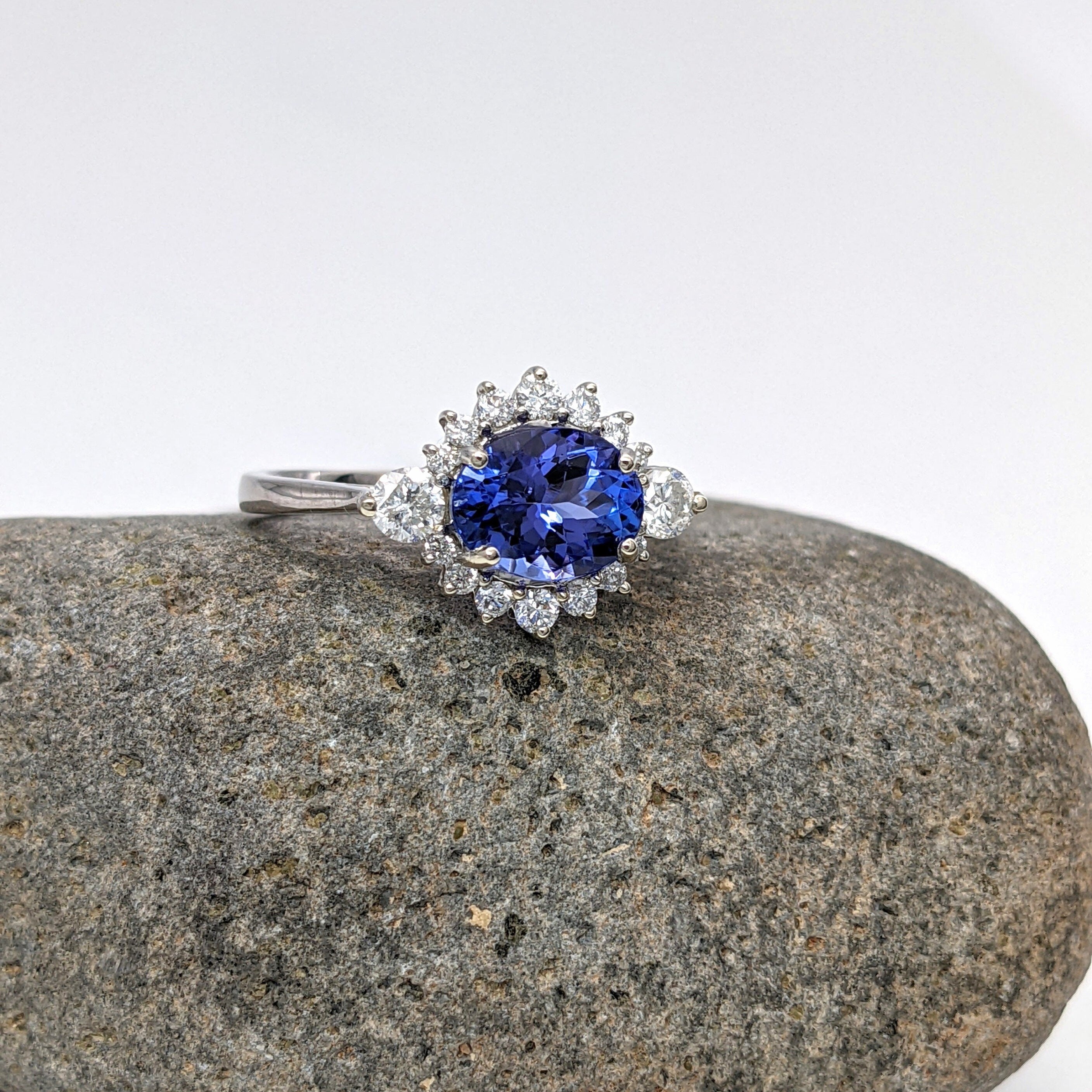 Statement Rings-East West Art Deco Ring Setting w Natural Diamond Accents in 14K Solid Gold | Oval 7x5 8x6 9x7 | Bridal Ring | Statement Ring | Customizable - NNJGemstones