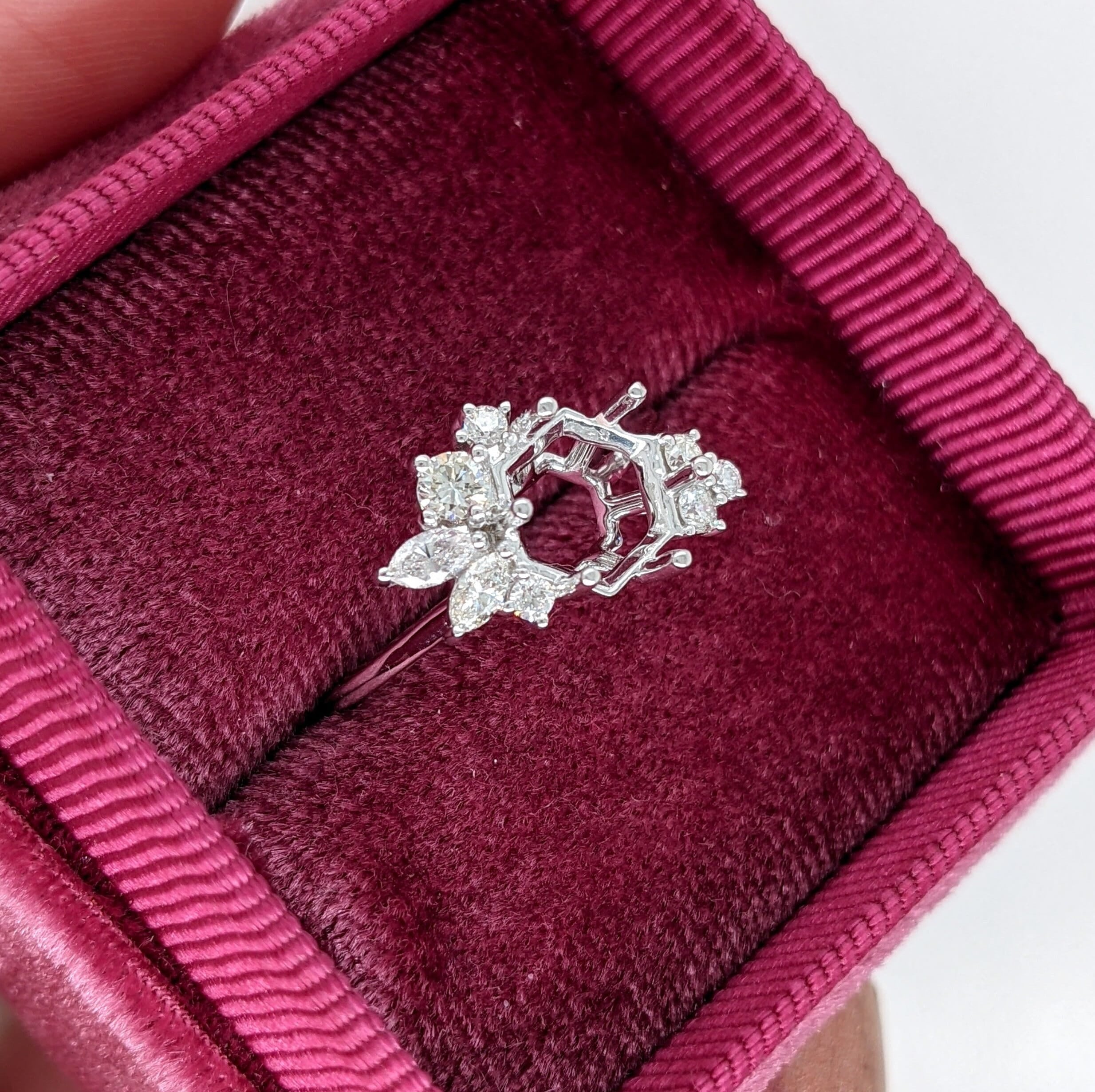 Statement Rings-Avant Garde Round & Marquise Diamond Ring Setting in 14K Solid Gold | Hexagon Shape 7x5 8x6 9x7 | Art Deco Statement Ring | Customizable - NNJGemstones