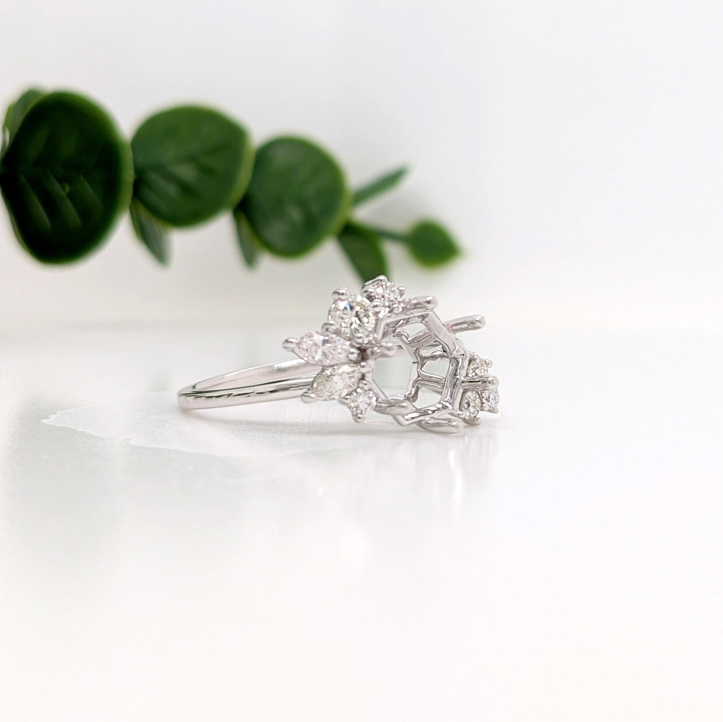 Statement Rings-Avant Garde Round & Marquise Diamond Ring Setting in 14K Solid Gold | Hexagon Shape 7x5 8x6 9x7 | Art Deco Statement Ring | Customizable - NNJGemstones