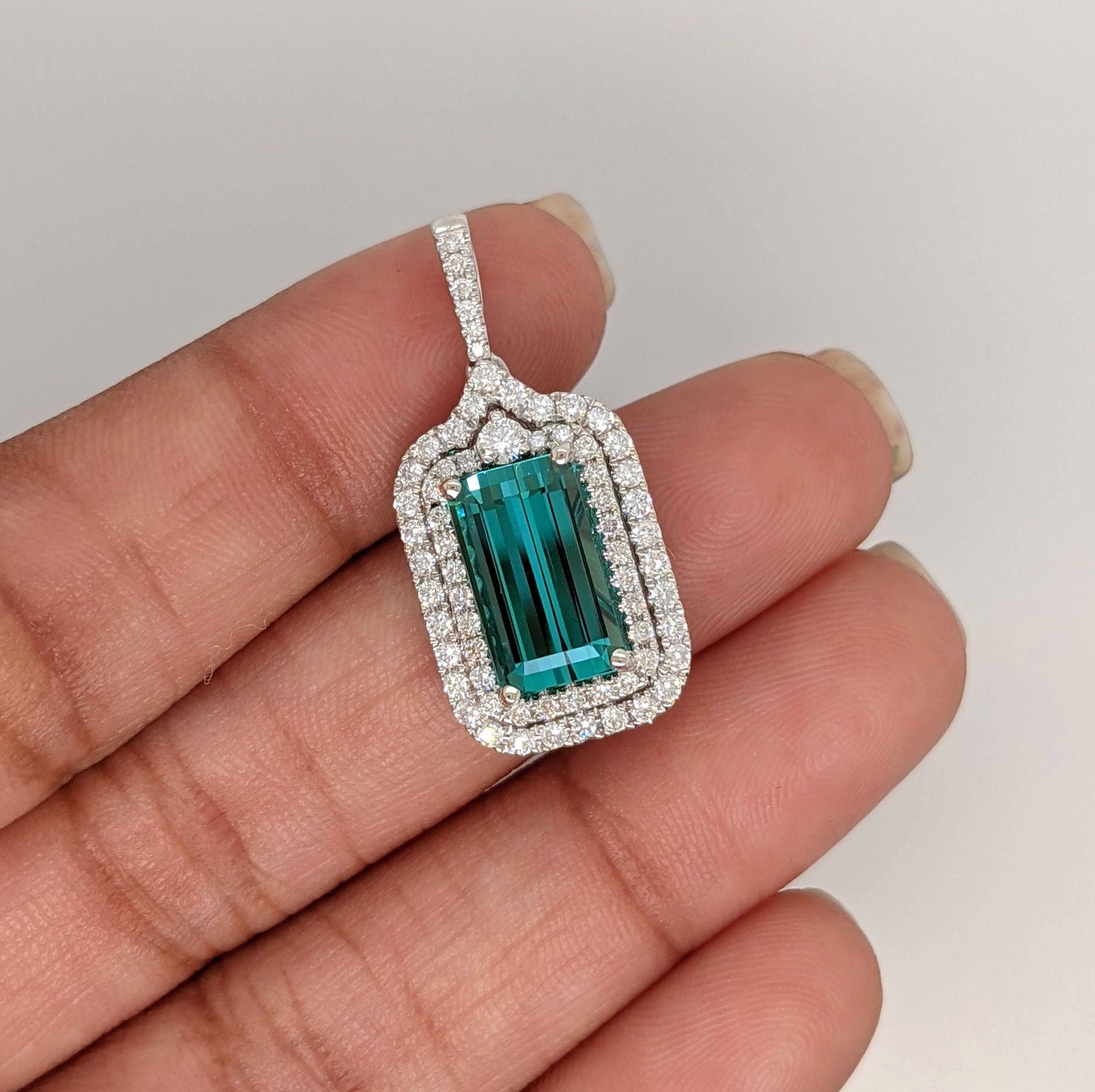 Pendants-Double Diamond Halo Pendant Semi Mount in Solid 14K Gold | Baguette | Emerald Cut | Radiant | Necklace | Custom Jewelry - NNJGemstones