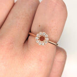 Statement Rings-Dainty Scalloped Ring Setting W Natural Diamond Halo in 14K Solid Gold | Round 3mm 4mm 5mm | Milgrain Details | Floral Design | Customizable - NNJGemstones