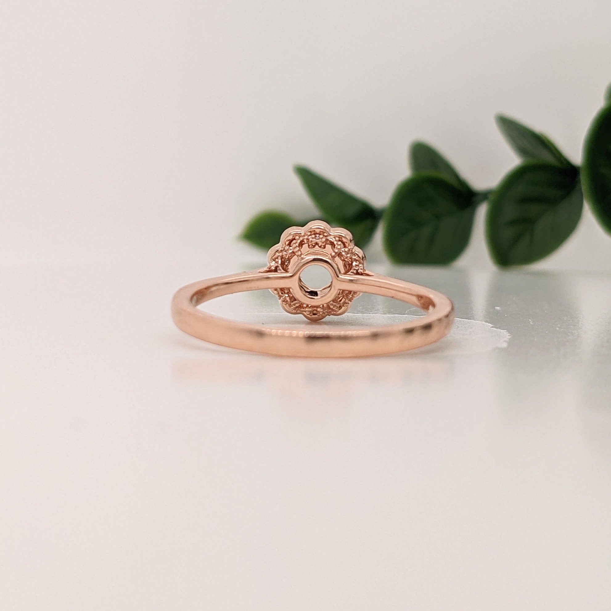 Statement Rings-Dainty Scalloped Ring Setting W Natural Diamond Halo in 14K Solid Gold | Round 3mm 4mm 5mm | Milgrain Details | Floral Design | Customizable - NNJGemstones