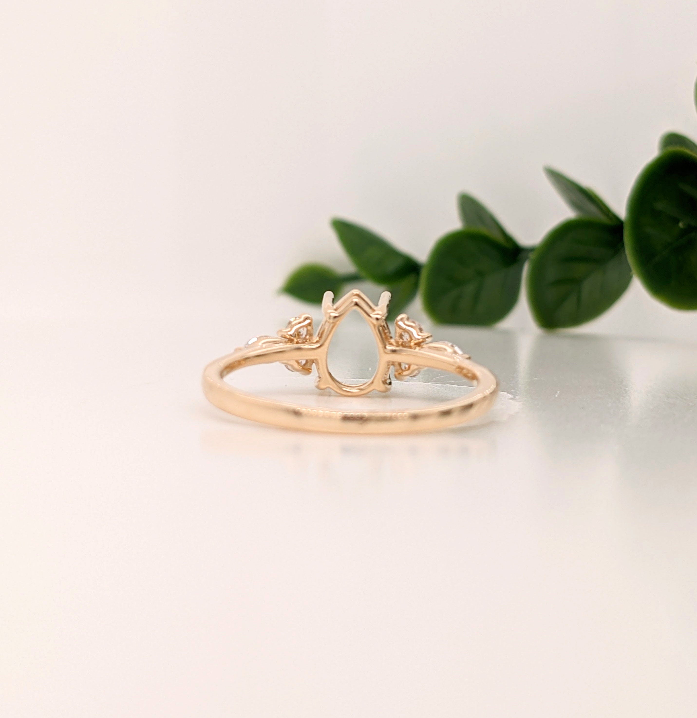 Statement Rings-Lovely Gemstone Ring Setting w Round & Marquise Diamond Accents in 14K Solid Gold | Tear Drop 7x5 8x6 9x7 | Minimalist Ring | Customizable - NNJGemstones