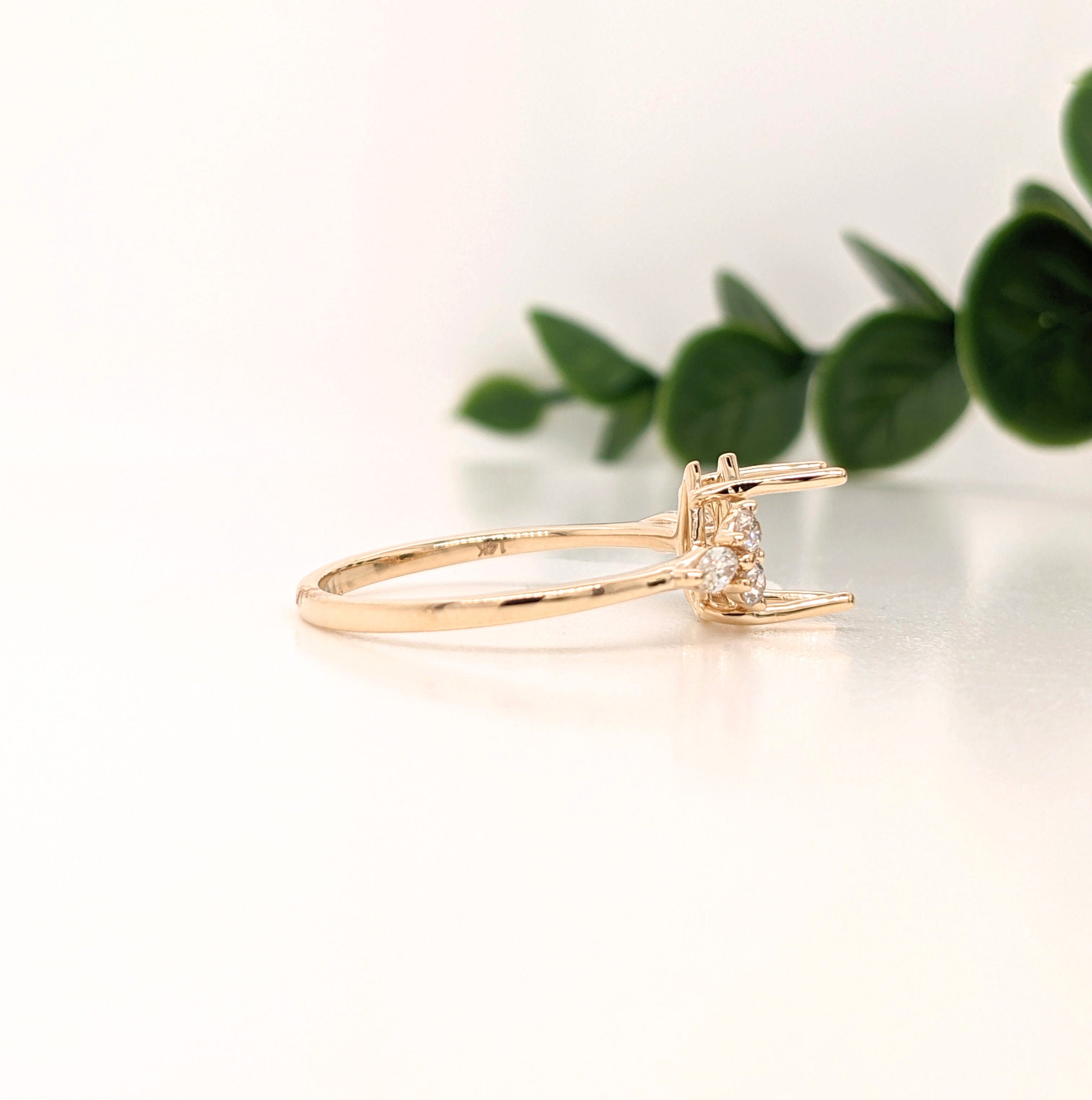 Statement Rings-Lovely Gemstone Ring Setting w Round & Marquise Diamond Accents in 14K Solid Gold | Tear Drop 7x5 8x6 9x7 | Minimalist Ring | Customizable - NNJGemstones