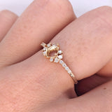 Statement Rings-Dainty Ring Setting w Natural Diamond Accents in 14K Solid Gold | Asscher Cut 4mm 4.5mm 5mm | Compass Prongs | Gemstone Ring | Customizable - NNJGemstones