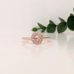 Statement Rings-Dainty Scalloped Ring Setting W Natural Diamond Halo in 14K Solid Gold | Round 3mm 4mm 5mm | Milgrain Details | Floral Design | Customizable - NNJGemstones