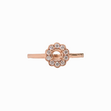Dainty Scalloped Ring Setting W Natural Diamond Halo in 14K Solid Gold | Round | Customizable
