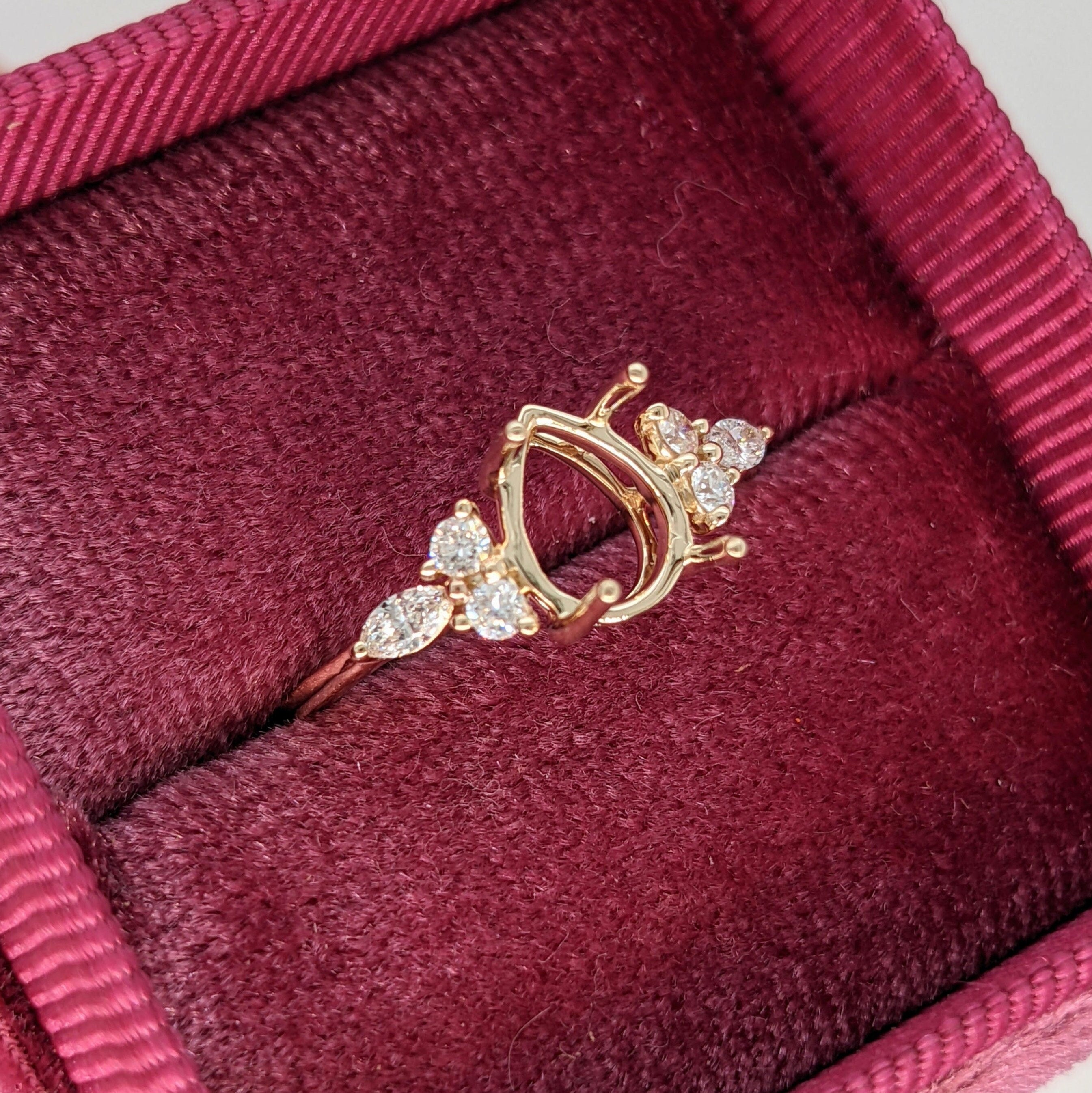 Statement Rings-Lovely Gemstone Ring Setting w Round & Marquise Diamond Accents in 14K Solid Gold | Tear Drop 7x5 8x6 9x7 | Minimalist Ring | Customizable - NNJGemstones