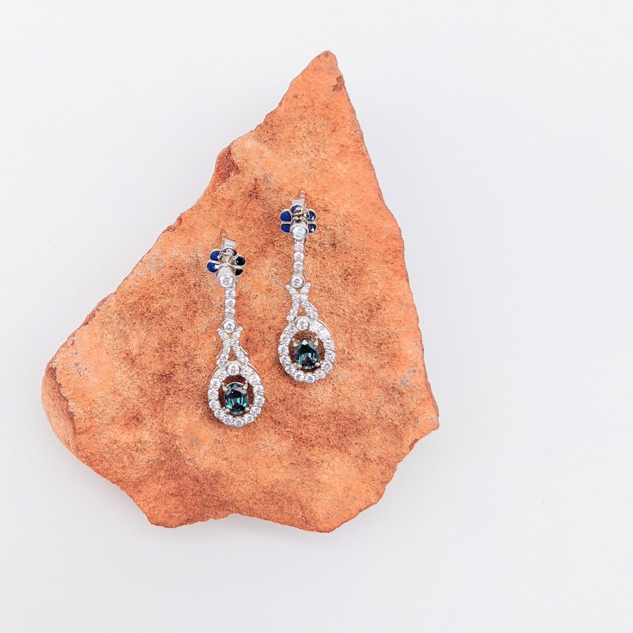 Dangle & Drop Earrings-Lovely Natural Diamond Dangling Earring Semi Mounts in Solid 14k Gold | 5x3.5mm Oval Center Setting | Gemstone Stone Setting | Customizable - NNJGemstones