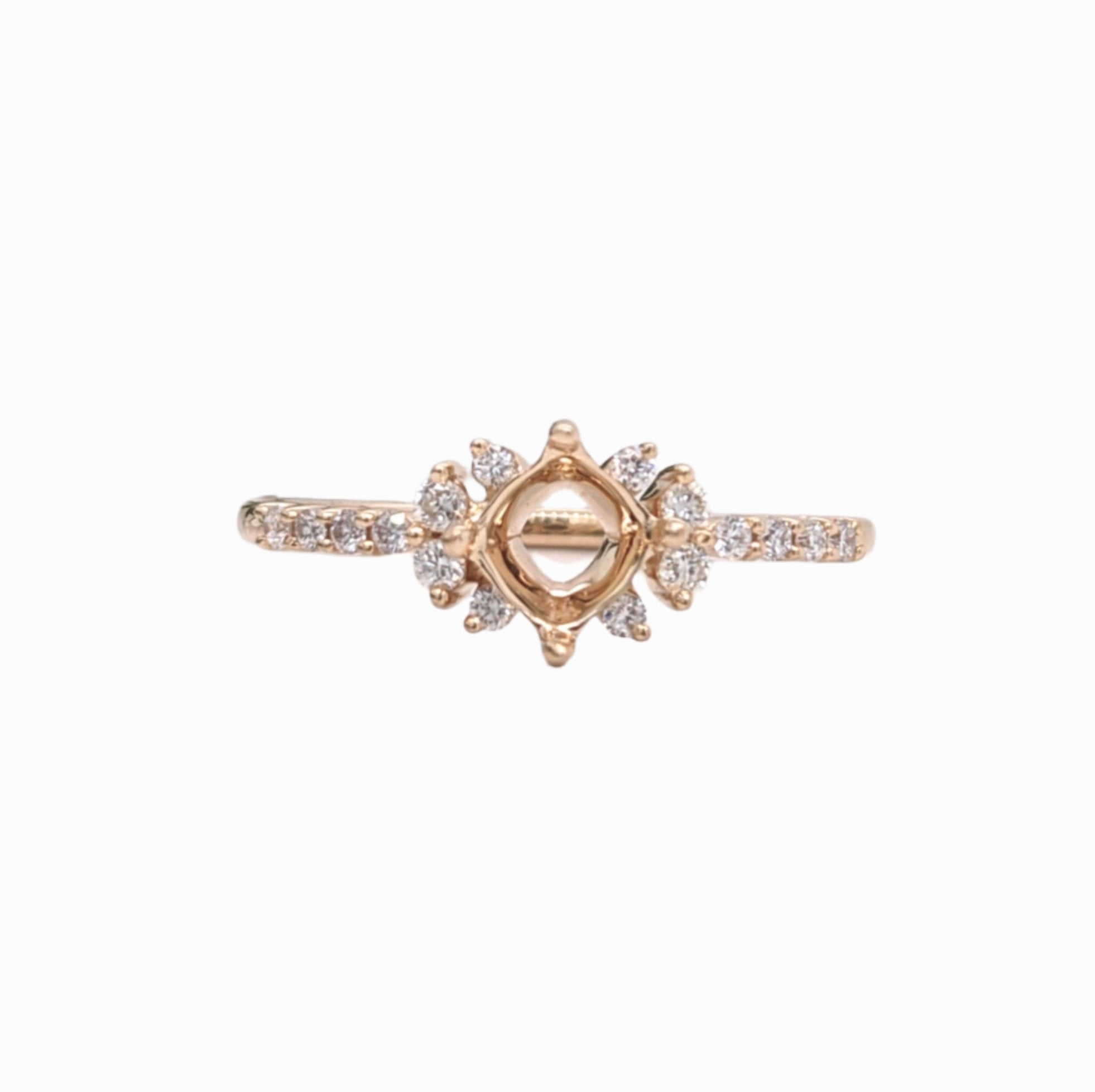 Statement Rings-Dainty Ring Setting w Natural Diamond Accents in 14K Solid Gold | Asscher Cut 4mm 4.5mm 5mm | Compass Prongs | Gemstone Ring | Customizable - NNJGemstones