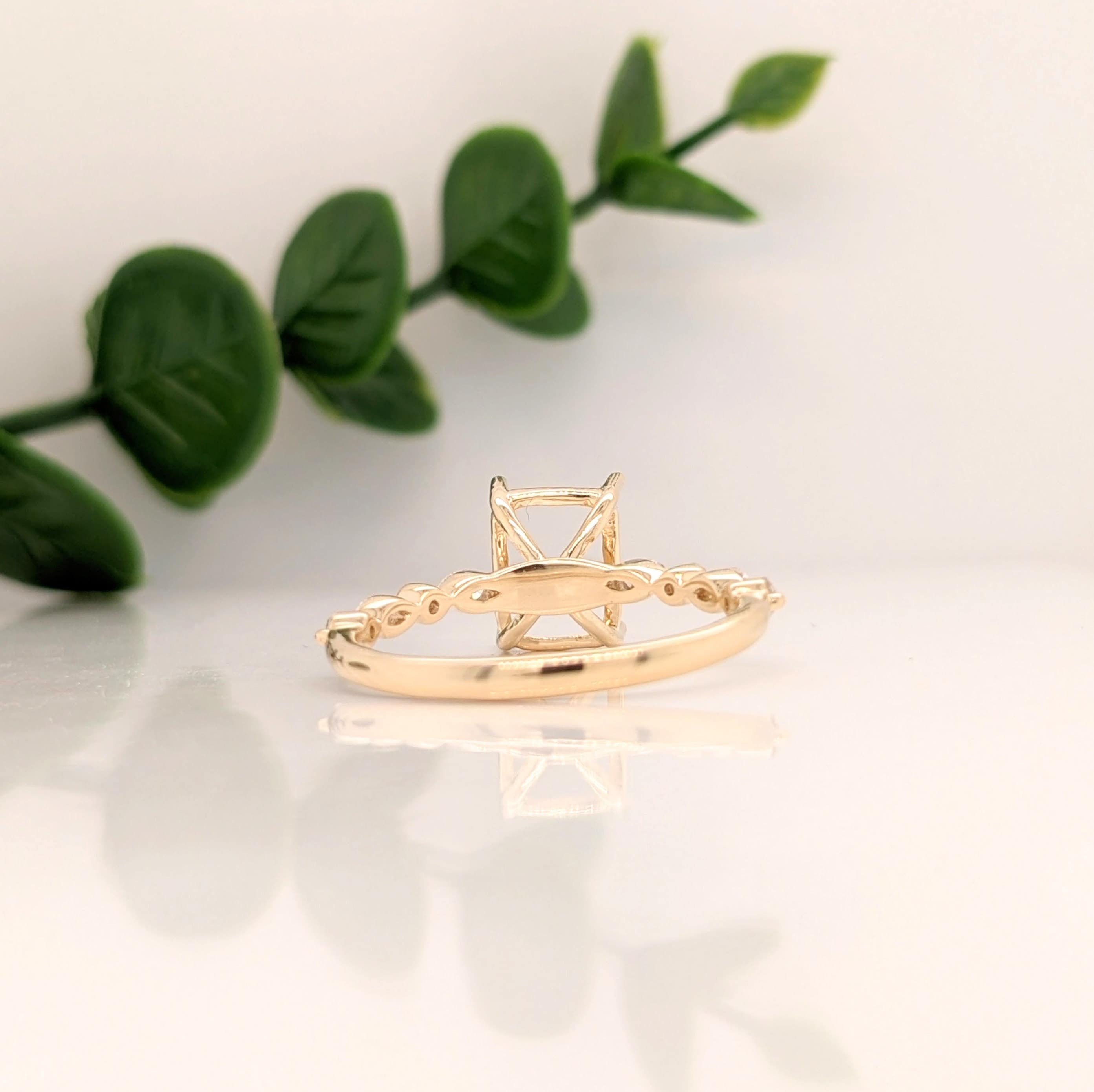Statement Rings-Elegant Round & Marquise Diamond Shank Ring Setting in 14K Solid Gold | Emerald Cut 7x5 8x6 9x7 | Stackable | Engagement Ring | Customizable - NNJGemstones