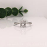 Engagement Rings-Snowflake Diamond Halo Ring Semi Mount in 14K Solid Gold | Round 5mm 6mm 6.5mm | Tapered Ring | Art Deco Engagement | Customizable - NNJGemstones