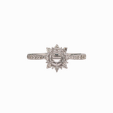 Snowflake Diamond Halo Ring Setting in 14K Solid Gold | Round Shape | Pave Diamond Shank | Customizable