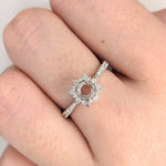 Engagement Rings-Snowflake Diamond Halo Ring Semi Mount in 14K Solid Gold | Round 5mm 6mm 6.5mm | Tapered Ring | Art Deco Engagement | Customizable - NNJGemstones