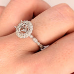 Statement Rings-Vintage Inspired Ring Setting w Natural Diamond Halo in 14K Solid Gold | Round 6.5mm 8mm | Gemstone Ring | Fine Jewelry | Customizable - NNJGemstones