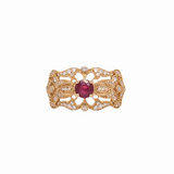 Vintage Filigree Ruby Ring in 14K Yellow Gold w Diamond Accents