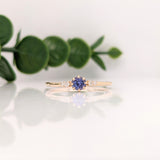 Statement Rings-Tasteful Ring Semi Mount w Diamond Accents | 14K Solid Gold | Round 4mm 5mm | Petite Ring | Ring Blank | 8 prong | Gemstone Setting | Custom - NNJGemstones