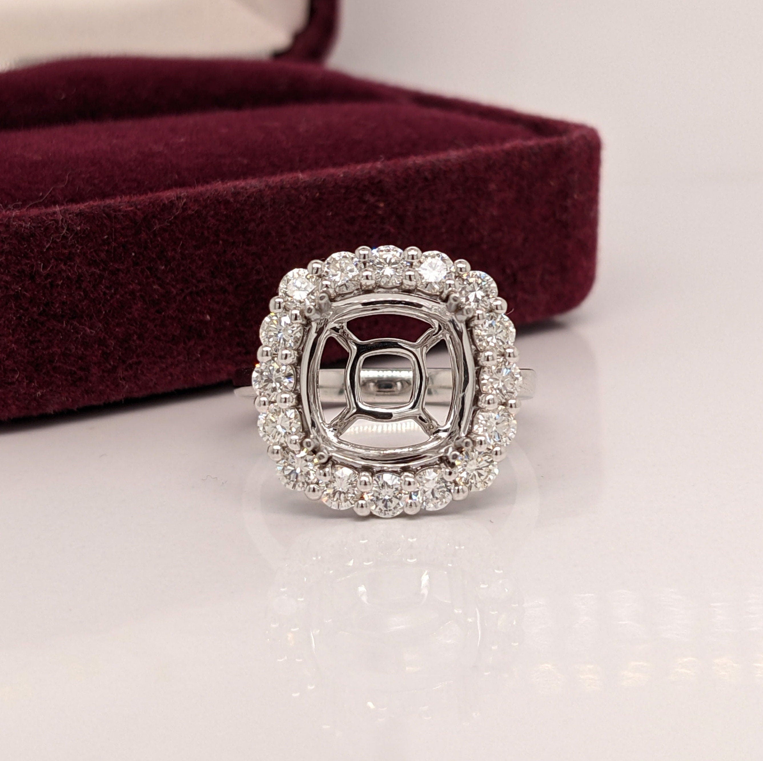 Statement Rings-Art Deco Diamond Halo Ring Setting in 14K Solid Gold | Cushion Shape 10.5mm | Anniversary Ring | Large Gemstone Ring | Customizable - NNJGemstones