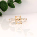Statement Rings-Elegant Round & Marquise Diamond Shank Ring Setting in 14K Solid Gold | Emerald Cut 7x5 8x6 9x7 | Stackable | Engagement Ring | Customizable - NNJGemstones