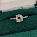 Engagement Rings-Snowflake Diamond Halo Ring Semi Mount in 14K Solid Gold | Round 5mm 6mm 6.5mm | Tapered Ring | Art Deco Engagement | Customizable - NNJGemstones