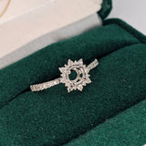 Engagement Rings-Snowflake Diamond Halo Ring Semi Mount in 14K Solid Gold | Round 5mm 6mm 6.5mm | Tapered Ring | Art Deco Engagement | Customizable - NNJGemstones