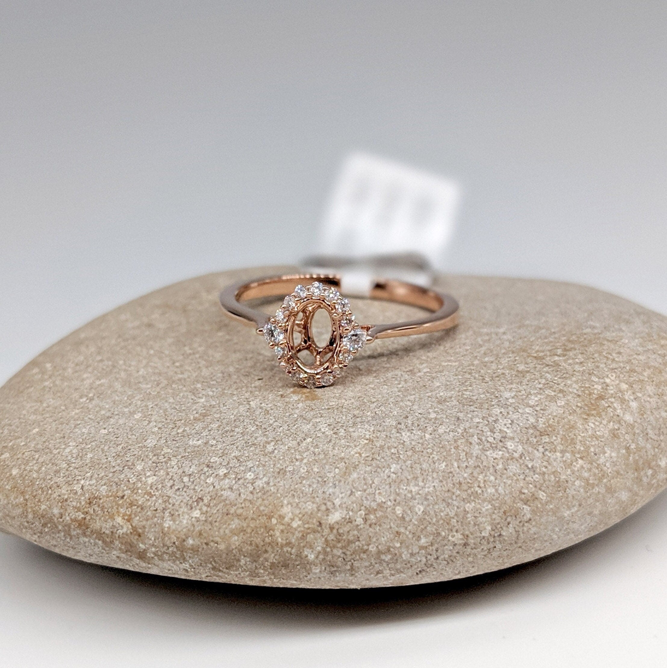 Statement Rings-Petite Ring Setting W Natural Diamond Halo in 14K Solid Gold | Oval Shape 5x3 6x4 7x5 | Daily Wear Jewelry | Promise Ring | Customizable - NNJGemstones