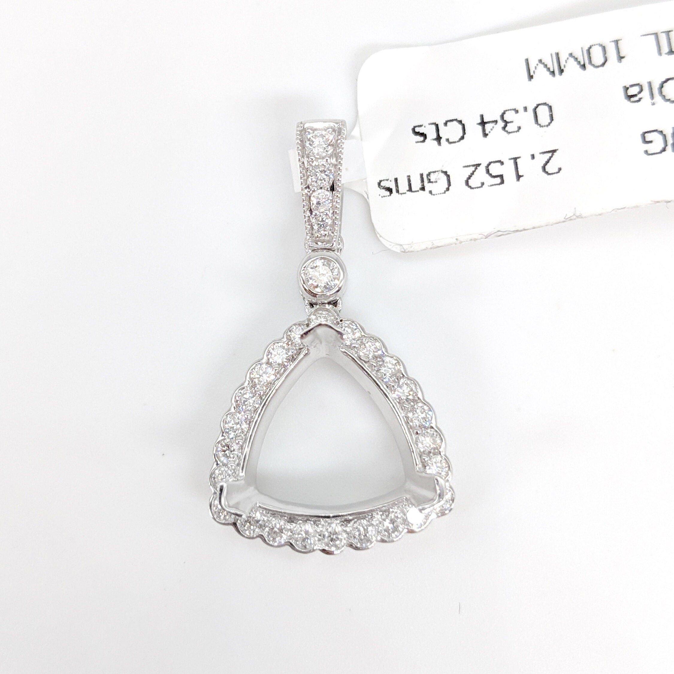 Pendants-Pendant Semi-Mount Trillion Shape in 14K White, Yellow or Rose Gold with Diamond Halo Accents || Heirloom Pendant || Custom Sizes - NNJGemstones