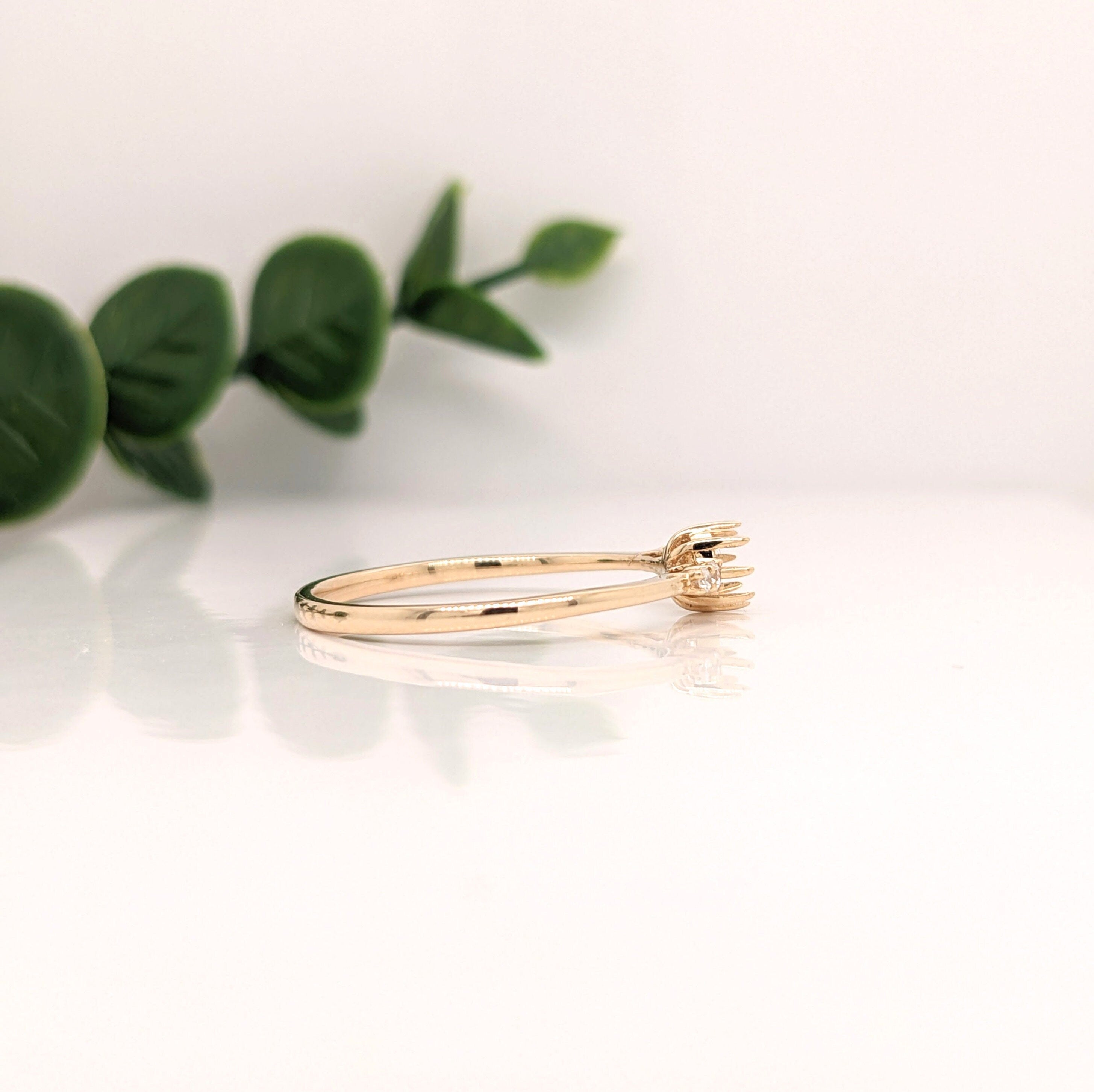 Statement Rings-Tasteful Ring Semi Mount w Diamond Accents | 14K Solid Gold | Round 4mm 5mm | Petite Ring | Ring Blank | 8 prong | Gemstone Setting | Custom - NNJGemstones