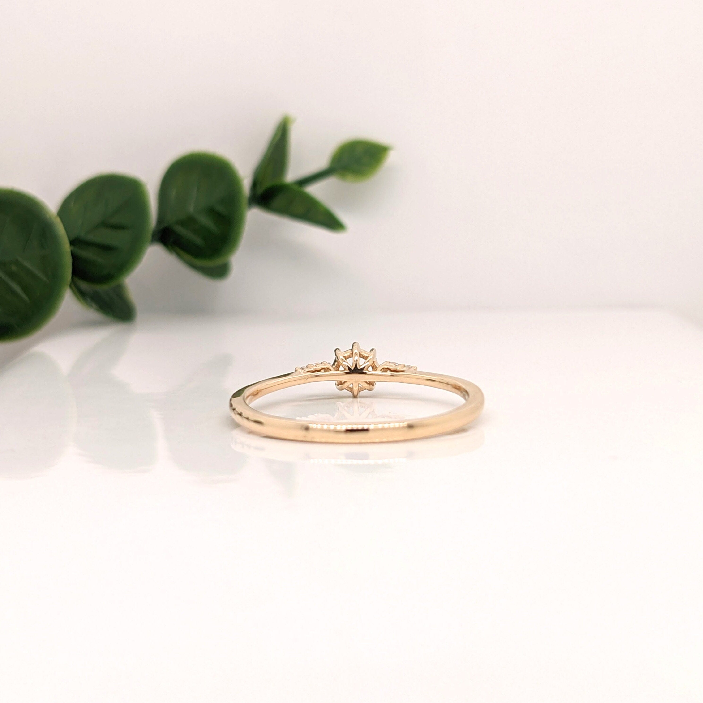 Statement Rings-Tasteful Ring Semi Mount w Diamond Accents | 14K Solid Gold | Round 4mm 5mm | Petite Ring | Ring Blank | 8 prong | Gemstone Setting | Custom - NNJGemstones