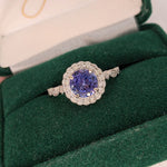 Statement Rings-Vintage Inspired Ring Setting w Natural Diamond Halo in 14K Solid Gold | Round 6.5mm 8mm | Gemstone Ring | Fine Jewelry | Customizable - NNJGemstones