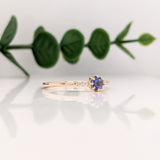 Statement Rings-Tasteful Ring Semi Mount w Diamond Accents | 14K Solid Gold | Round 4mm 5mm | Petite Ring | Ring Blank | 8 prong | Gemstone Setting | Custom - NNJGemstones